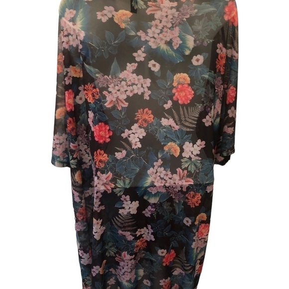 Torrid Sheer Cardigan Sz 1/2 Plus Size Colorful Floral Print Open Concept Midi - Picture 3 of 5